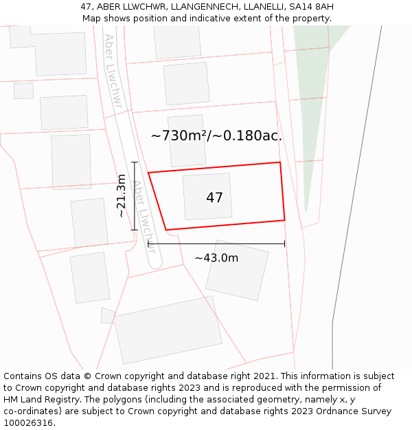 47, ABER LLWCHWR, LLANGENNECH, LLANELLI, SA14 8AH: Plot and title map