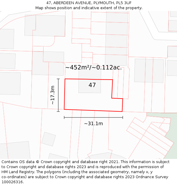47, ABERDEEN AVENUE, PLYMOUTH, PL5 3UF: Plot and title map