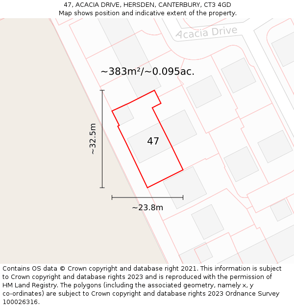 47, ACACIA DRIVE, HERSDEN, CANTERBURY, CT3 4GD: Plot and title map