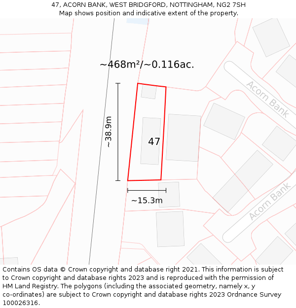 47, ACORN BANK, WEST BRIDGFORD, NOTTINGHAM, NG2 7SH: Plot and title map