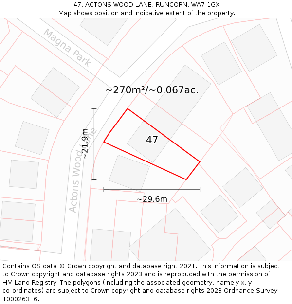 47, ACTONS WOOD LANE, RUNCORN, WA7 1GX: Plot and title map