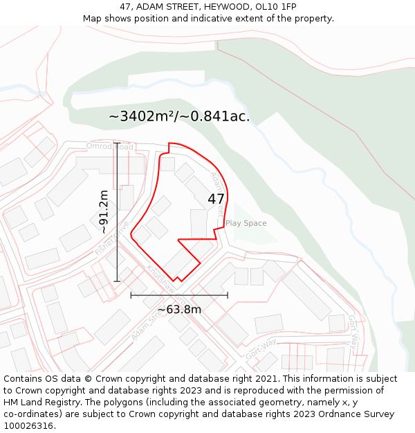 47, ADAM STREET, HEYWOOD, OL10 1FP: Plot and title map