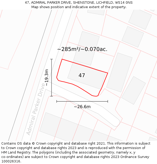 47, ADMIRAL PARKER DRIVE, SHENSTONE, LICHFIELD, WS14 0NS: Plot and title map