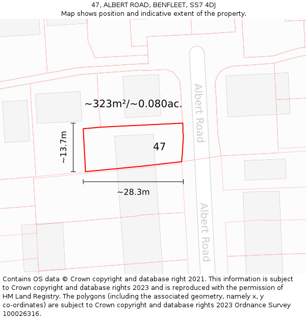 47, ALBERT ROAD, BENFLEET, SS7 4DJ: Plot and title map