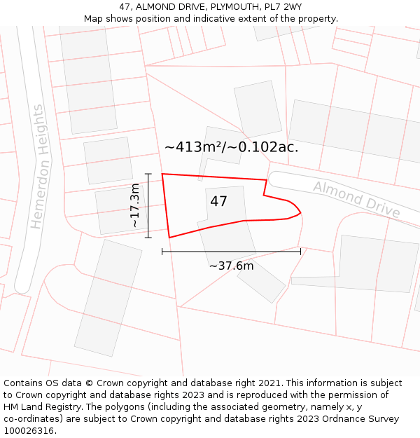 47, ALMOND DRIVE, PLYMOUTH, PL7 2WY: Plot and title map