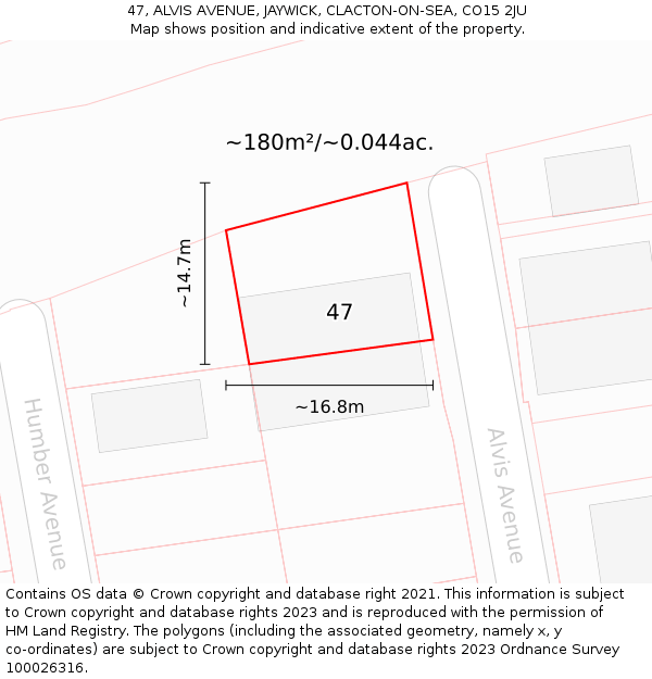 47, ALVIS AVENUE, JAYWICK, CLACTON-ON-SEA, CO15 2JU: Plot and title map