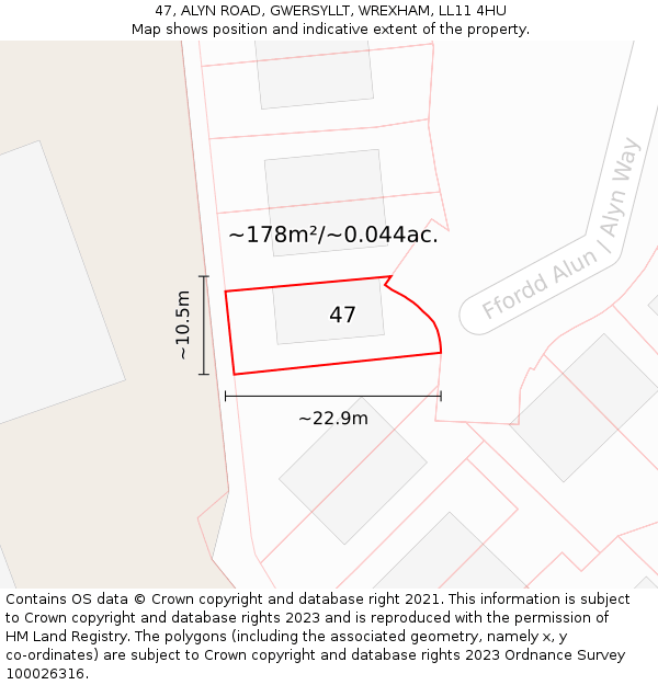 47, ALYN ROAD, GWERSYLLT, WREXHAM, LL11 4HU: Plot and title map