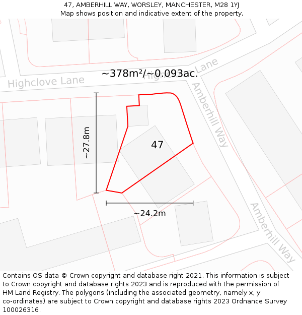 47, AMBERHILL WAY, WORSLEY, MANCHESTER, M28 1YJ: Plot and title map