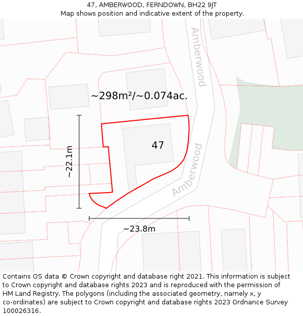 47, AMBERWOOD, FERNDOWN, BH22 9JT: Plot and title map