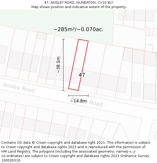 47, ANSLEY ROAD, NUNEATON, CV10 8LY: Plot and title map