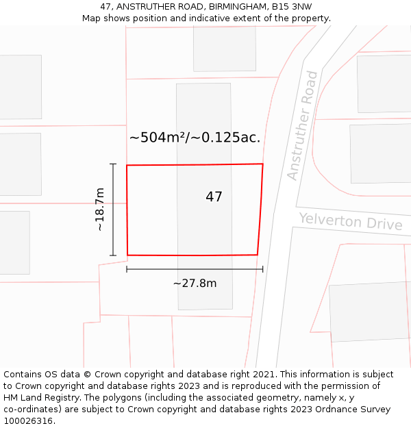 47, ANSTRUTHER ROAD, BIRMINGHAM, B15 3NW: Plot and title map