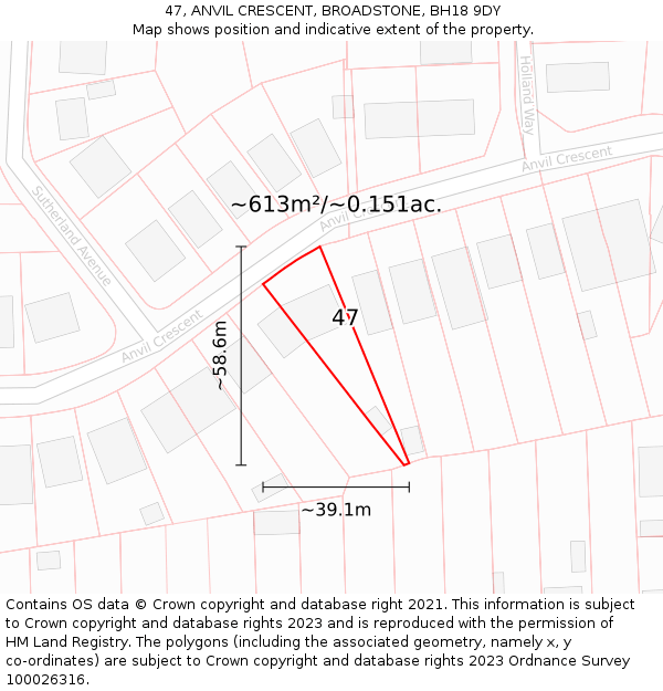 47, ANVIL CRESCENT, BROADSTONE, BH18 9DY: Plot and title map