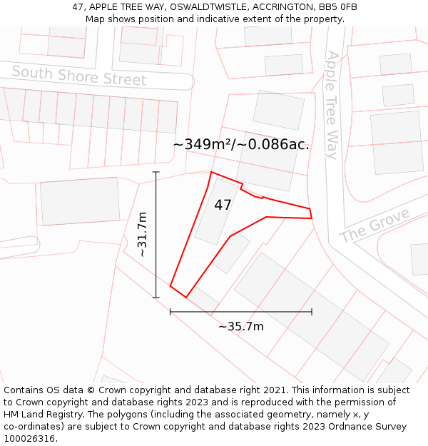 47, APPLE TREE WAY, OSWALDTWISTLE, ACCRINGTON, BB5 0FB: Plot and title map