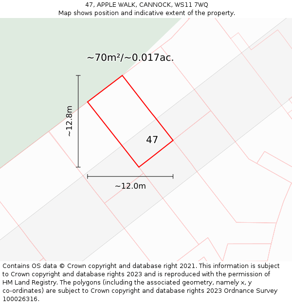 47, APPLE WALK, CANNOCK, WS11 7WQ: Plot and title map