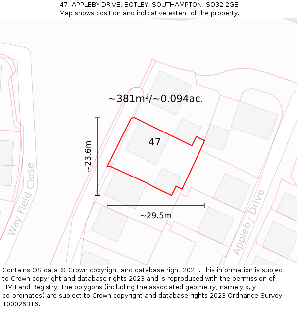 47, APPLEBY DRIVE, BOTLEY, SOUTHAMPTON, SO32 2GE: Plot and title map