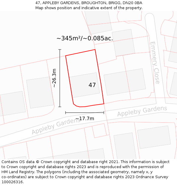 47, APPLEBY GARDENS, BROUGHTON, BRIGG, DN20 0BA: Plot and title map