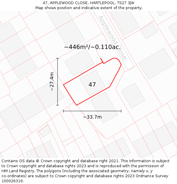 47, APPLEWOOD CLOSE, HARTLEPOOL, TS27 3JW: Plot and title map