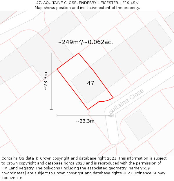 47, AQUITAINE CLOSE, ENDERBY, LEICESTER, LE19 4SN: Plot and title map