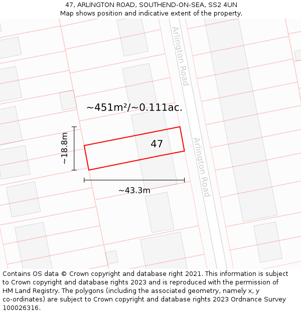 47, ARLINGTON ROAD, SOUTHEND-ON-SEA, SS2 4UN: Plot and title map