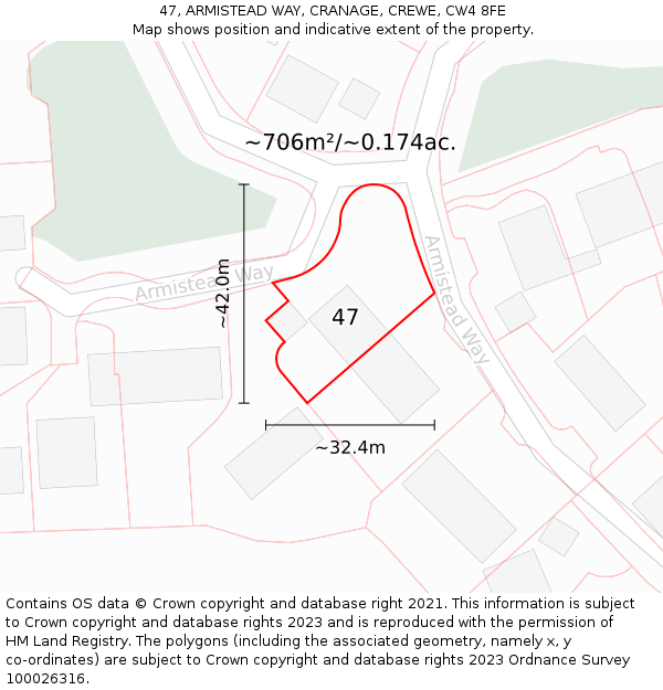 47, ARMISTEAD WAY, CRANAGE, CREWE, CW4 8FE: Plot and title map