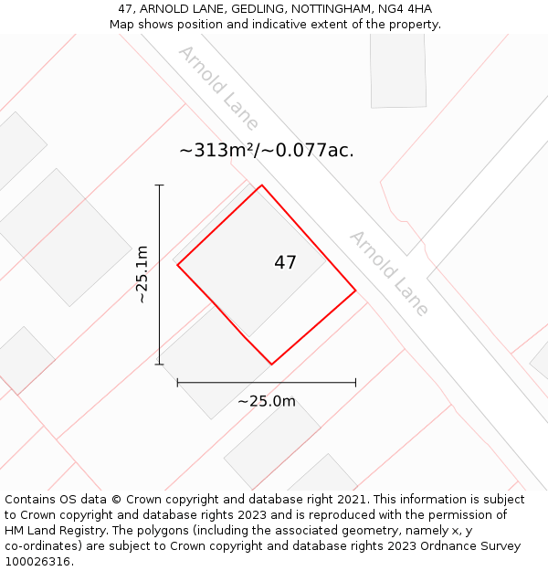 47, ARNOLD LANE, GEDLING, NOTTINGHAM, NG4 4HA: Plot and title map