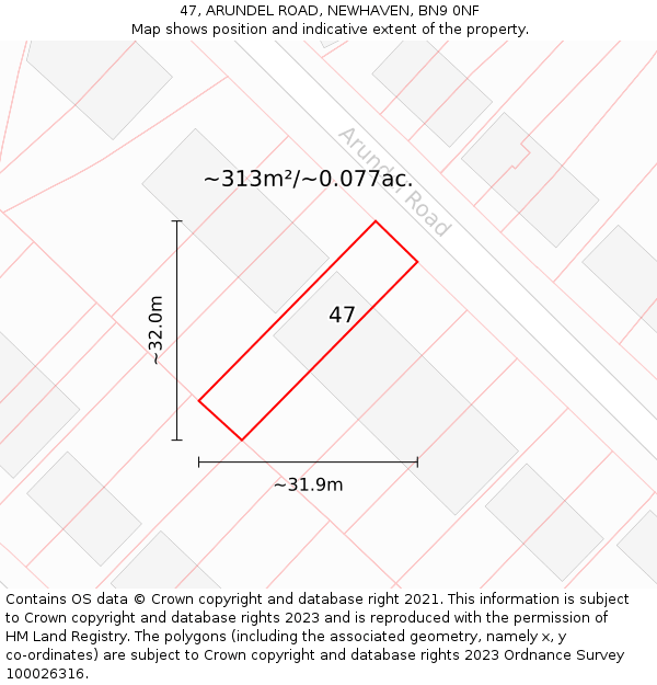 47, ARUNDEL ROAD, NEWHAVEN, BN9 0NF: Plot and title map