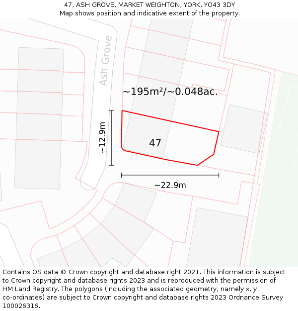 47, ASH GROVE, MARKET WEIGHTON, YORK, YO43 3DY: Plot and title map