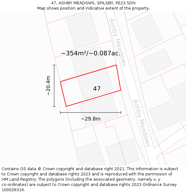 47, ASHBY MEADOWS, SPILSBY, PE23 5DN: Plot and title map