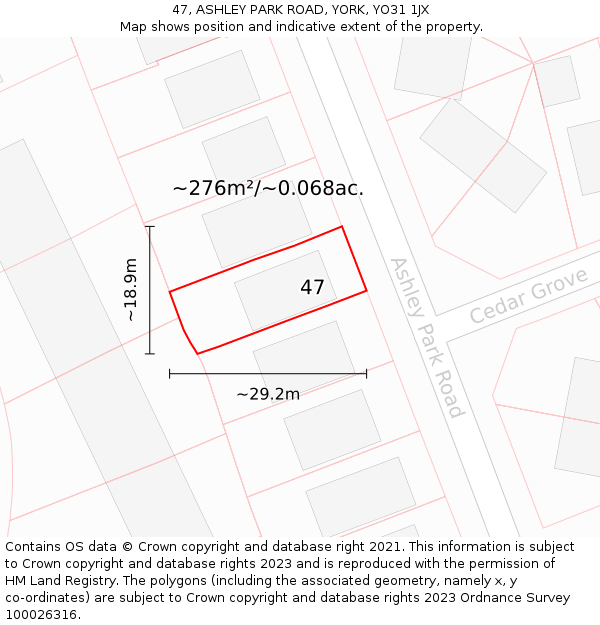 47, ASHLEY PARK ROAD, YORK, YO31 1JX: Plot and title map