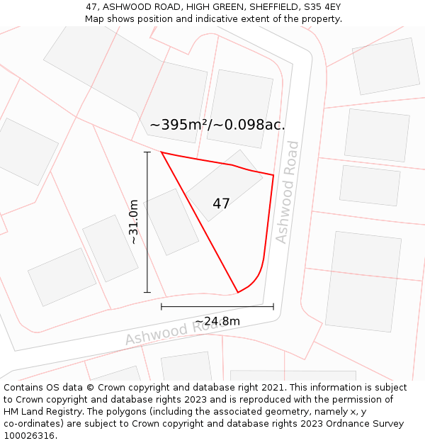 47, ASHWOOD ROAD, HIGH GREEN, SHEFFIELD, S35 4EY: Plot and title map