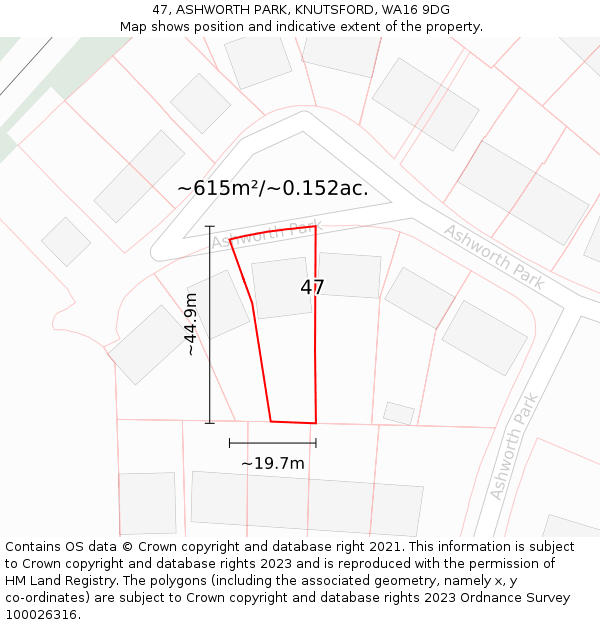 47, ASHWORTH PARK, KNUTSFORD, WA16 9DG: Plot and title map