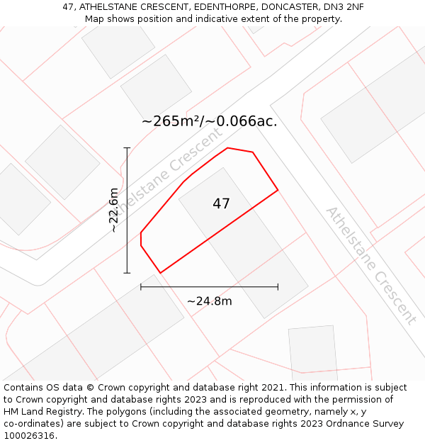 47, ATHELSTANE CRESCENT, EDENTHORPE, DONCASTER, DN3 2NF: Plot and title map