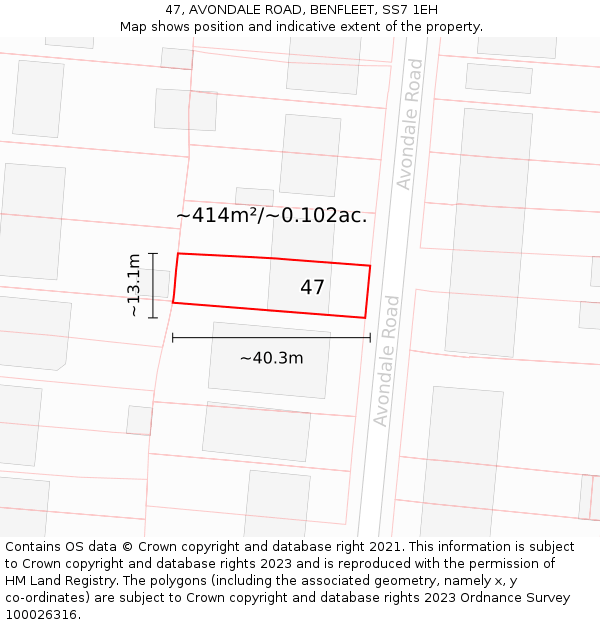 47, AVONDALE ROAD, BENFLEET, SS7 1EH: Plot and title map