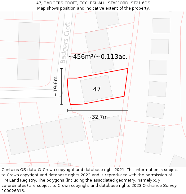 47, BADGERS CROFT, ECCLESHALL, STAFFORD, ST21 6DS: Plot and title map