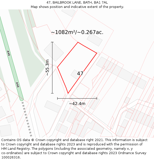 47, BAILBROOK LANE, BATH, BA1 7AL: Plot and title map