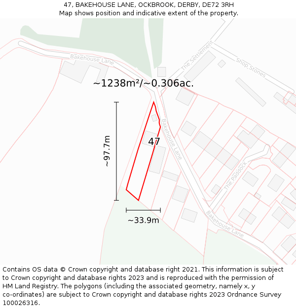 47, BAKEHOUSE LANE, OCKBROOK, DERBY, DE72 3RH: Plot and title map