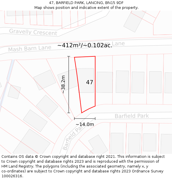 47, BARFIELD PARK, LANCING, BN15 9DF: Plot and title map