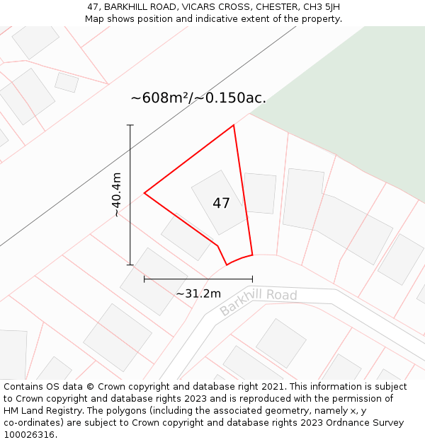 47, BARKHILL ROAD, VICARS CROSS, CHESTER, CH3 5JH: Plot and title map