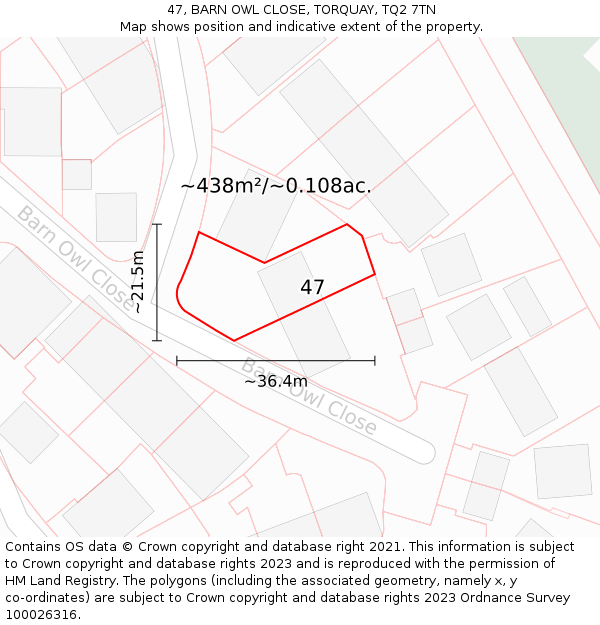 47, BARN OWL CLOSE, TORQUAY, TQ2 7TN: Plot and title map