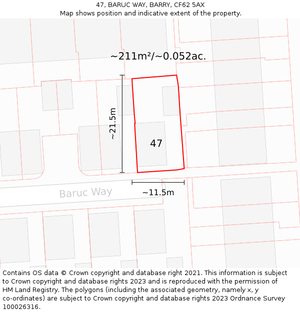 47, BARUC WAY, BARRY, CF62 5AX: Plot and title map