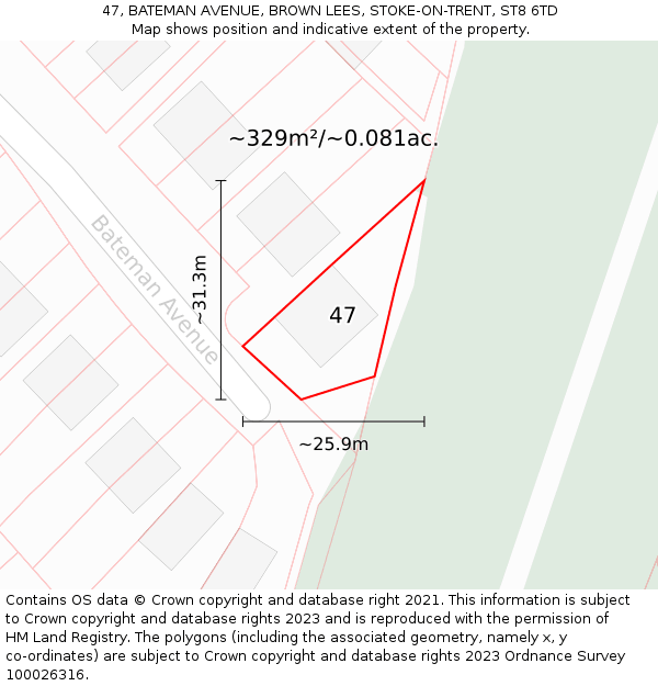 47, BATEMAN AVENUE, BROWN LEES, STOKE-ON-TRENT, ST8 6TD: Plot and title map