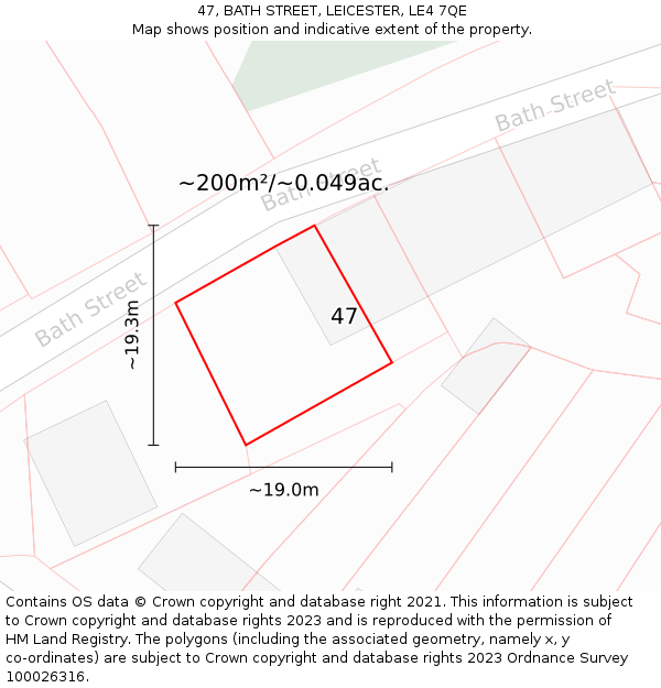 47, BATH STREET, LEICESTER, LE4 7QE: Plot and title map