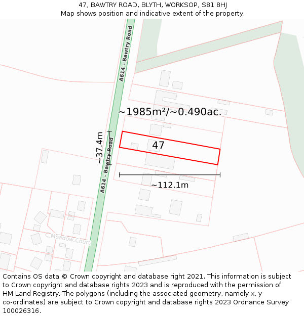47, BAWTRY ROAD, BLYTH, WORKSOP, S81 8HJ: Plot and title map