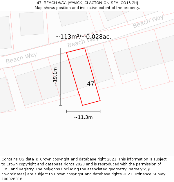 47, BEACH WAY, JAYWICK, CLACTON-ON-SEA, CO15 2HJ: Plot and title map