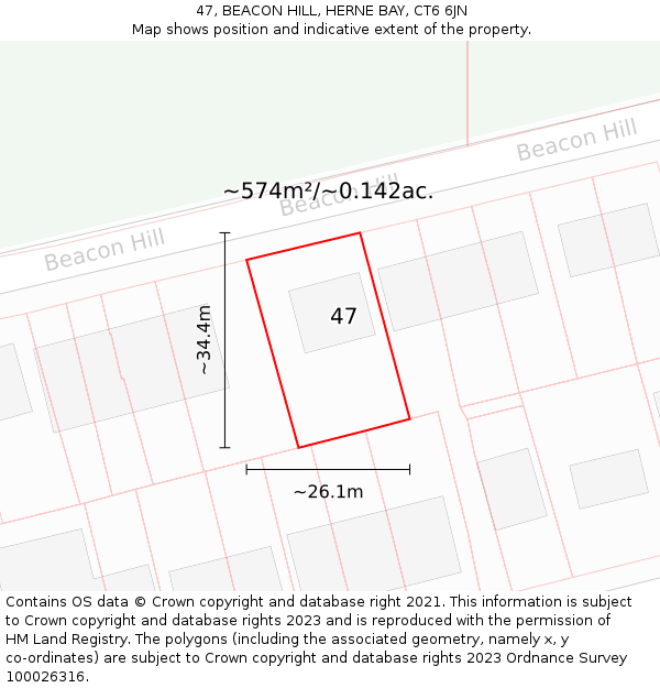 47, BEACON HILL, HERNE BAY, CT6 6JN: Plot and title map