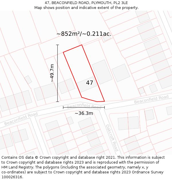 47, BEACONFIELD ROAD, PLYMOUTH, PL2 3LE: Plot and title map