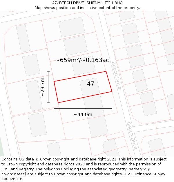 47, BEECH DRIVE, SHIFNAL, TF11 8HQ: Plot and title map