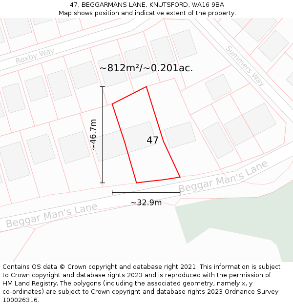 47, BEGGARMANS LANE, KNUTSFORD, WA16 9BA: Plot and title map