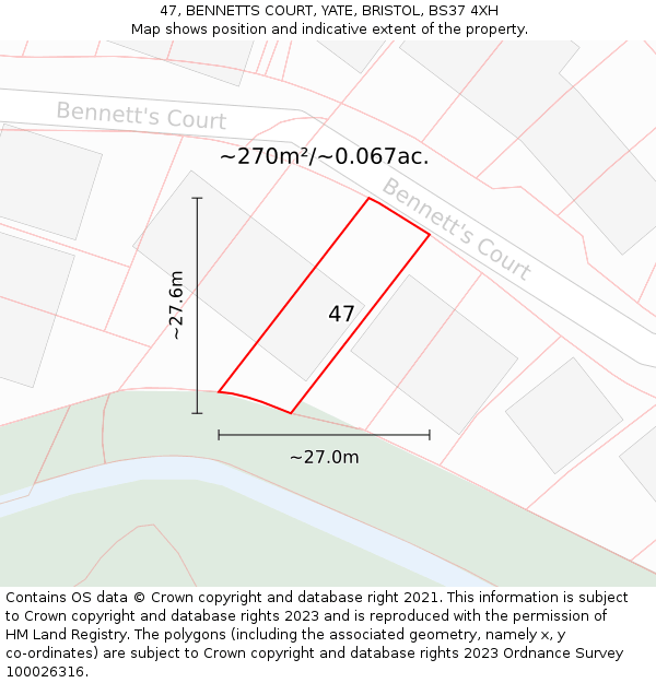 47, BENNETTS COURT, YATE, BRISTOL, BS37 4XH: Plot and title map