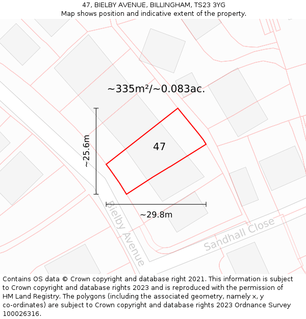 47, BIELBY AVENUE, BILLINGHAM, TS23 3YG: Plot and title map